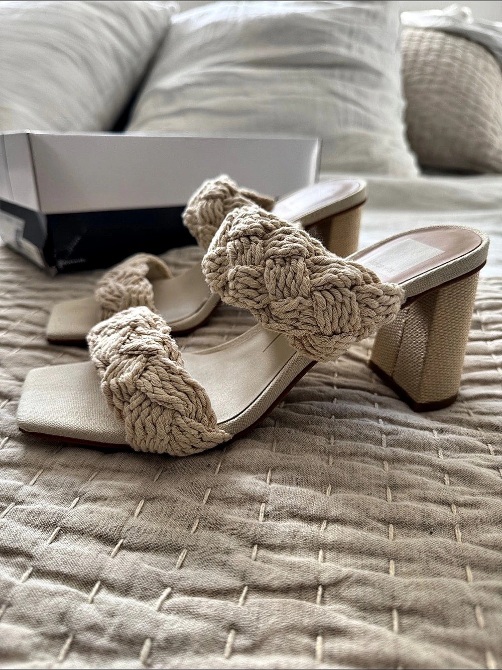 Dolce Vita ivory rope Play Heeled Sandal Woven Mules Beige